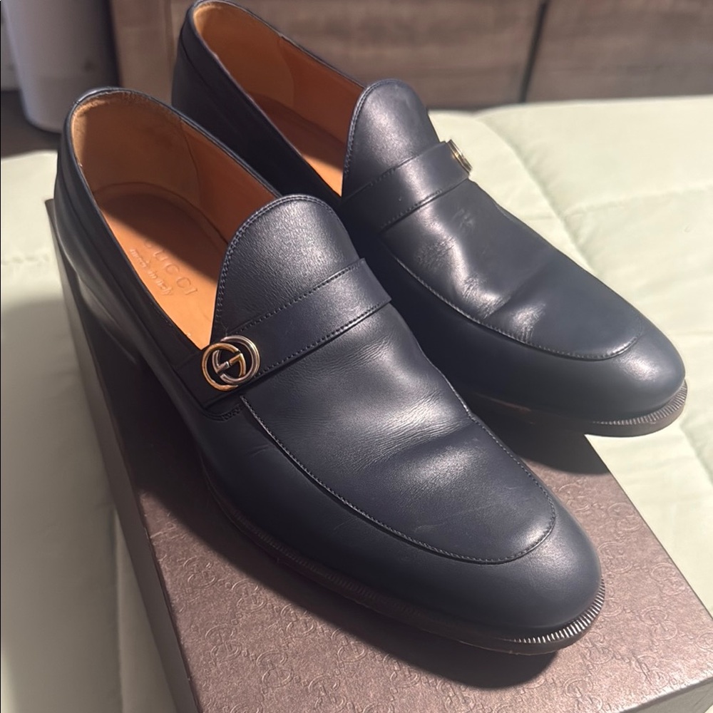 Gucci Black Leather Loafers with GG Logo